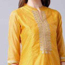 Vishudh Yellow Yoke Design Thread Work Kurta image 5