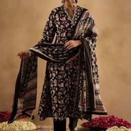 Indo Era Floral Printed Angrakha Pure Cotton A-Line Kurta With Trousers & Dupatta-19