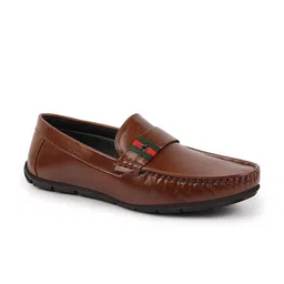 FAUSTO Men Tan Printed PU Loafers-picture-1