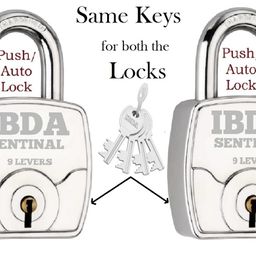 IBDA 2 Locks with Same Key | Multiple Locks with Single Key | Steel Body | Common Key Lock | Push Lock for Home, Shutter, gate, Door, kadi, Shop, Outdoor, Indoor | Same Key Lock Set of 2 with 4 Keys image 2