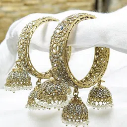 FEMMIBELLA Set Of 2 Gold-Plated CZ Studded & Beaded Bangles-20