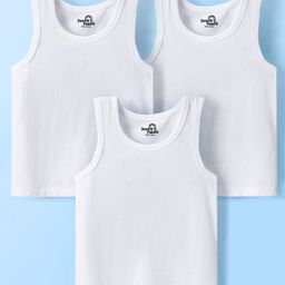 Doodle Poodle 100% Cotton Sleeveless Vests Solid Colour  White Pack Of 3- White-image-52
