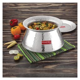 HAZEL Aluminium Hammered Finish Handi With Lid Biryani Rice Cooking Pot Degri Tope Patila Vessel Silver - 5000 ml-image-53
