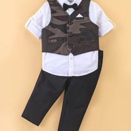 ToffyHouse Cotton Full Sleeves Camo Printed Party Suit with Bow Tie - Multicolour-picture-1