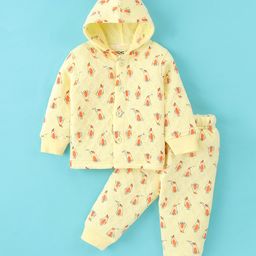 Doreme Cotton Knit Full Sleeves Winter Wear Hooded Night Suit With Penguin Print - Yellow-image-96