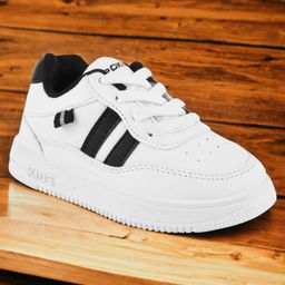 Lil Lollipop Placement Striped Lace Up Shoes - White & Brown-image-55