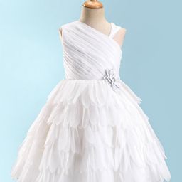Bluebell Tissue Sleeveless Party Dress with Floral Applique - White-image-70