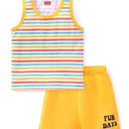Babyhug 100% Cotton  Sleeveless Sando & Shorts Set Striped & Text Print - Yellow-picture-20