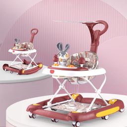 Play Nation 2 in 1 Unicorn Foldable Baby Walker Cum Rocker With Parental Handle & Upper Sun Shade - Red-3