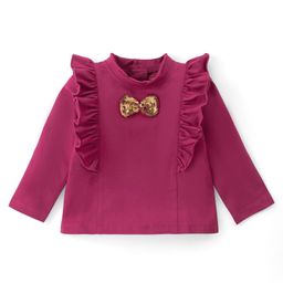 Babyhug Cotton Knit Full Sleeves  Top With Frill Detailing & Bow Applique  - Maroon-image-66