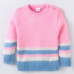Babyhug Knitted Full Sleeves Pullover Color Block Sweater - Pink & Blue-image-22