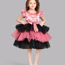 PinkChick Satin Frill Sleeves Solid Layered Dress - Rose Gold-image-80