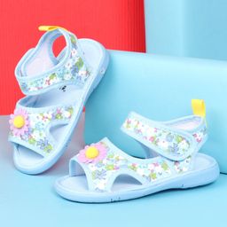 Cute Walk by Babyhug Sandals With Velcro Closure & Floral Applique - Blue-image-51