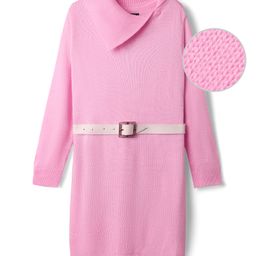 Pine Kids Knitted Full Sleeves Solid Color Woollen Dress with Belt - Light Pink-image-90