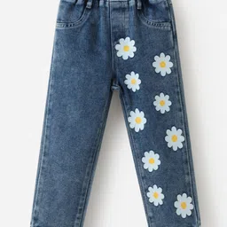 Kookie Kids Full Length Floral Printed WashedDenim Jeans - Navy Blue-picture-18