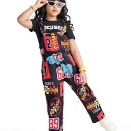 Ollington St.100% Cotton Dungaree & Half Sleeves Inner T-Shirt Text Print - Black-image-6