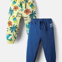 Babyhug Terry Knit Full Length Beach Theme Printed Lounge Pants Pack of 2 - Navy Blue & Yellow-image-66