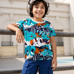OLLINGTON ST. Cotton Half Sleeves Knit T-Shirt & Shorts with Dad Text Print - Blue & Navy Blue-picture-35