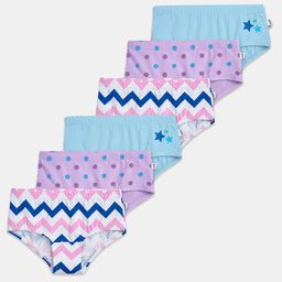 Plan B Cotton Elastane Pack Of 6 Floral & Stars Printed Panties - Blue Lavender & White-image-51