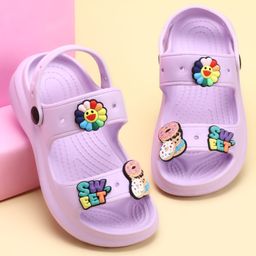 Pine Kids Back Strap Clogs with Donuts Applique - Purple-image-33