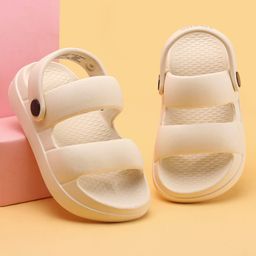 Pine Kids Solid Clogs With Back Strap - Beige-13