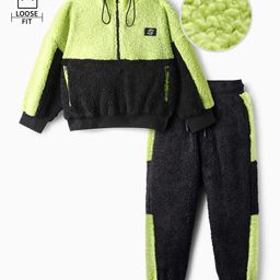 OLLINGTON ST. Knit Full Sleeves Sweatshirt & Knit Joggers Set - Limegreen & Black-picture-14