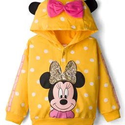Babyhug Disney Terry Knit Full Sleeves Hooded Sweatshirt With Minnie Mouse Graphics & Bow Applique - Yellow-picture-30