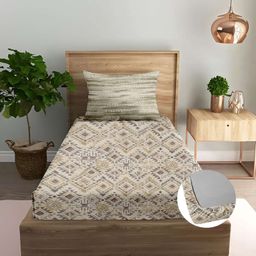 Trance Home Linen Silken Mosaic Taupe Cotton 180TC 72x36 inch Fitted Bedsheet 1 Pillow Cover-24