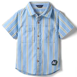 INFINITY Cotton Woven Half Sleeves Striped Shirt - Blue-picture-44