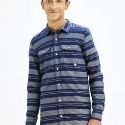 NO MONDAYS Boys Relaxed Spread Collar Striped Cotton Casual Shirt-image-36