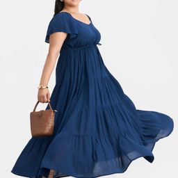 Virgio Pure Viscose Tiered Plus Size Empire Maxi Dress-image-35