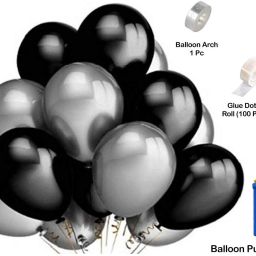 Solid Metallic 30 Silver, 30 Black Balloon, 2 Tape, 1 Pump For Decoration Balloon-image-75