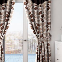 Cortina Brown Single Leaf Print Long Door Curtain-picture-34