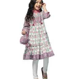 BIBA Girls Multicolor Floral Print Kurta, Churidar, Dupatta with Potli Bag-image-48