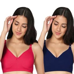 IN CARE Magenta & Blue Full Coverage Non-Wired T-Shirt Bra - Pack of 2-image-8