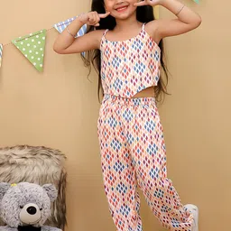 Superminis Girls Printed Shoulder Straps Top With Trousers-image-76