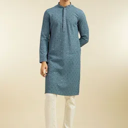 Diwas by Manyavar Floral Embroidered Mandarin Collar Sequinned Straight Kurta With Pyjamas-picture-20
