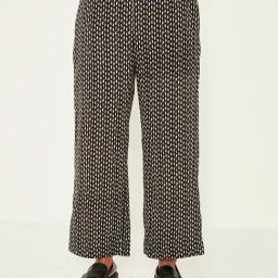 ANCESTRY Black Printed Regular Fit High Rise Trousers-image-52