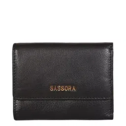 SASSORA Black Solid Rfid Tri-Fold Wallet for Women-picture-28