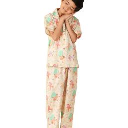 Fabindia Kids Light Beige Printed Shirt with Pyjamas-image-80