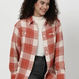 Wrangler Rust & White Cotton Check Shirt-picture-36