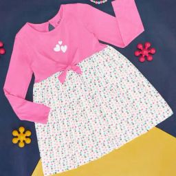 YU by Pantaloons Kids Pink & White Cotton Printed Full Sleeves Dress-image-62