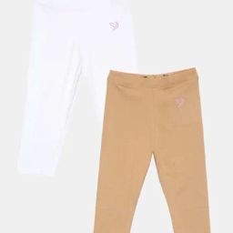TWIN BIRDS Kids Beige & White Cotton Regular Fit Leggings (Pack of 2)-image-97