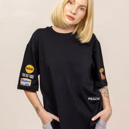 Peach Founder's Fab Graphic Printed Bio Finish Round Neck Oversized T-shirt-image-88