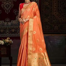 Mimosa Peach Woven Saree With Unstitched Blouse-picture-13