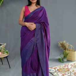 Suta Purple Cotton Woven Saree Without Blouse-picture-11
