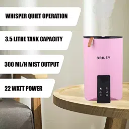 ORILEY Ultrasonic Cool Mist Humidifier With Remote Control and Digital LED Display 3.5 L Capacity 22 W Corded Electric Pink, 2110 image 2