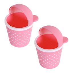 Kuber Industries Pink & White 2 Pcs Printed Swinging Lid Teddy Table Dustbin 3 L Each image 2