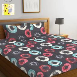 Klotthe Printed Black 210 TC Cotton Blend King 2 Bed Sheets with 4 Pillow Covers-image-77