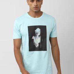 V Dot Blue Cotton Slim Fit Printed T-Shirt-image-35